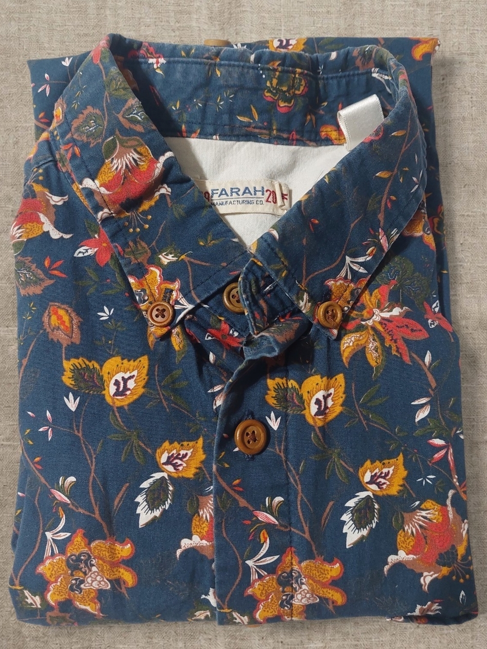 Vintage Farah 100% Cotton Navy Blue Floral Button-Down Shirt
